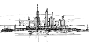 part of a sketch of Island City, Nigeria, by James S. Rossant, Conklin + Rossant part of a sketch of Island City, Lagos, Nigeria, by James S. Rossant, Conklin + Rossant